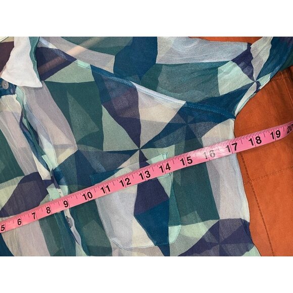 Equipment Femme Geometric Print SILK Long Sleeve Button-Up Blouse Women's XS - Picture 6 of 9